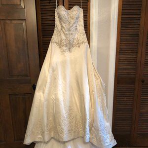 Satin, beaded, ball gown, wedding dress, size 8 in candlelight